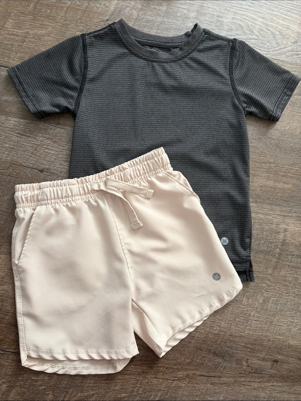 Boys RBX Neutral Ribbed Tee & Cream Athletic Shorts Set